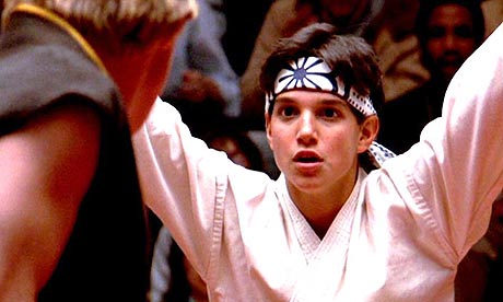 Daniel Larusso about to unleash his victory-clinching crane-kick, and opening the door to finally losing his virginity